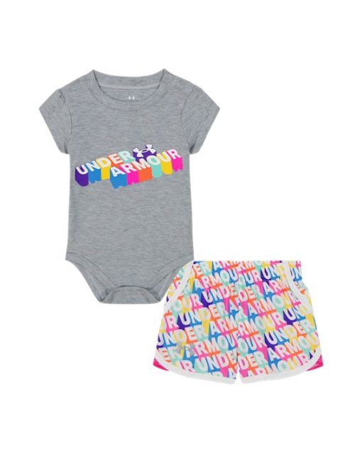 Under Armour Girls-Newborn Girls' UA Multicolor 3D Logo Woven Microfiber Shorts Set-under armour outlet