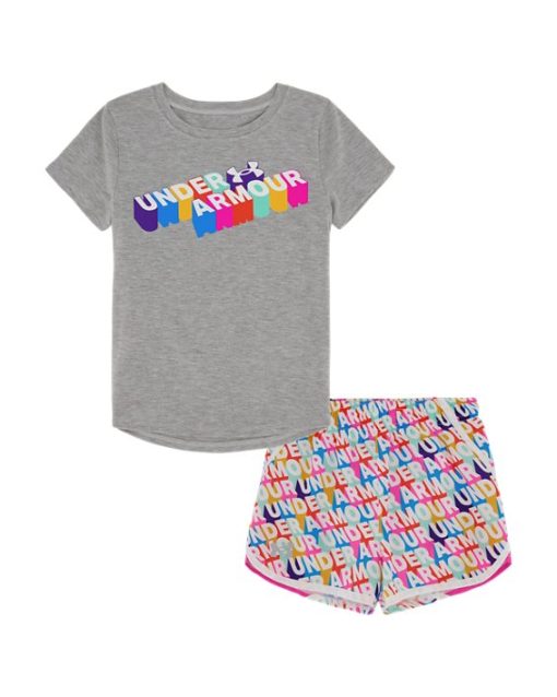 Under Armour Girls-Infant Girls' UA Multicolor 3D Logo Woven Microfiber Shorts Set-under armour near me